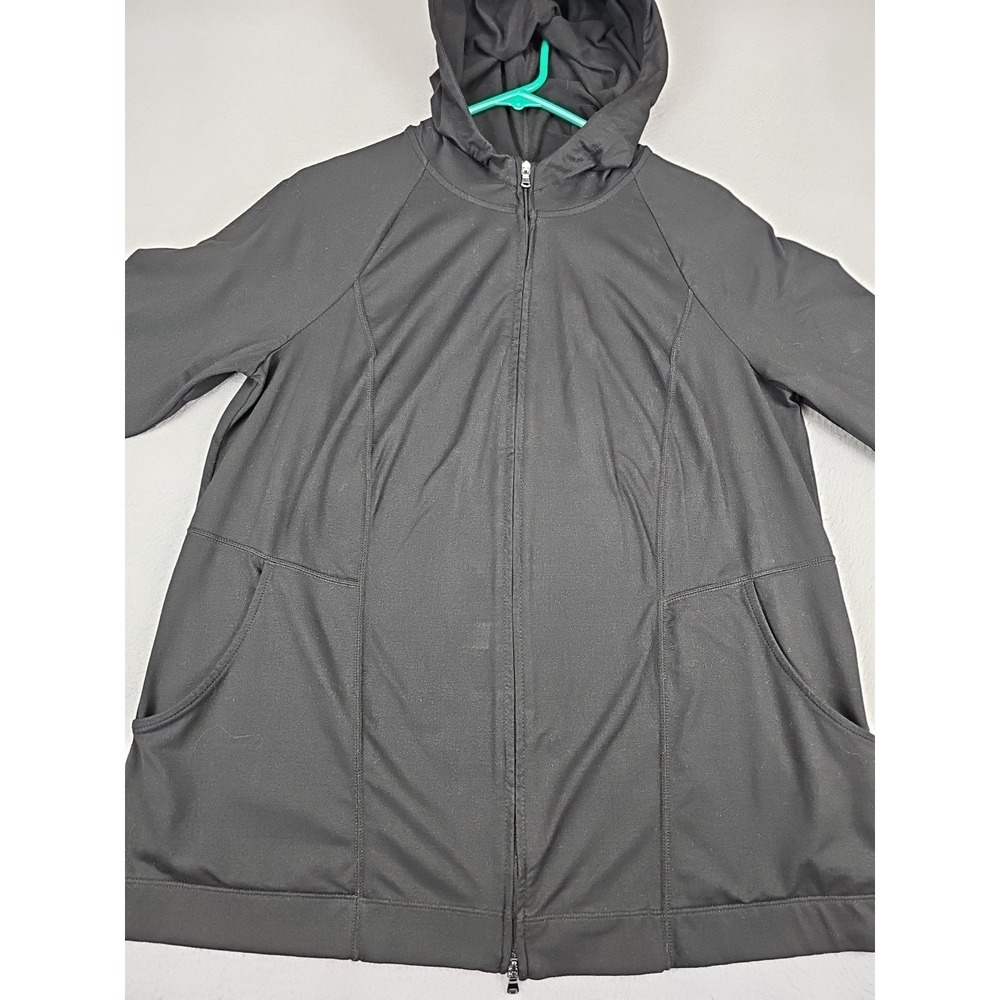 J Jill Fit Out & About Zip Front Hoodie Medium Petite Black Performance Pockets - Picture 2 of 7